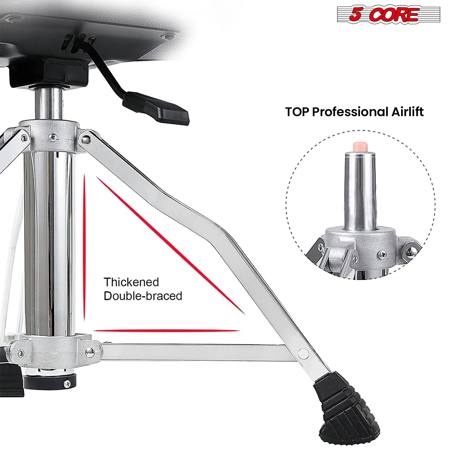 5Core Drum Throne 4" Cushion Padded Stool w Backrest Airlift Height Adjustable Chair w 441Lb Capcity image 7