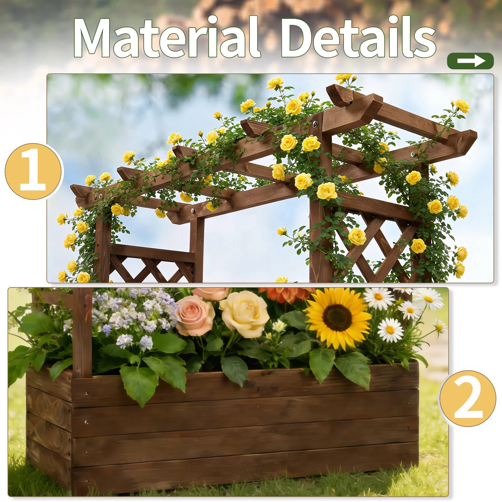 43.5*17.5*44.5 In Fir With Arched Lattice Raised Garden Bed Wooden Planting Frame Carbonized image 17