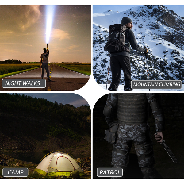 USB Rechargeable LED Flashlight Retractable Torch 3-Mode Zoomable Security Light Outdoor Flashlight Set-16