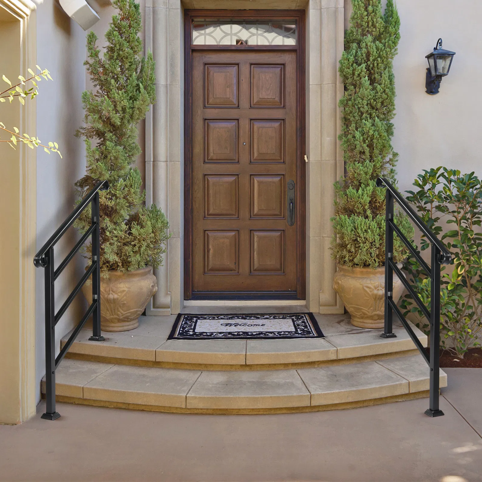 Handrails for Outdoor Steps, Wrought Iron Handrail Fits 1 or 3 Steps, Transitional Handrail with… image 9