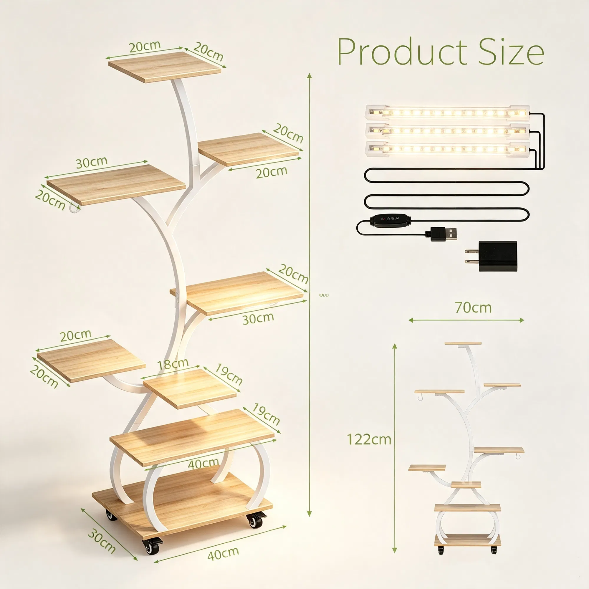 Tree Shaped Plant Stand with Full Spectrum Grow Light, White Metal Frame Plant Shelf with Lockable… image 4