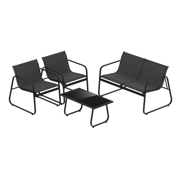   4-Piece Outdoor Conversation Set (Black) - 2 Chairs + 1 Loveseat + 1 Coffee Table,Patio Furniture Set-12