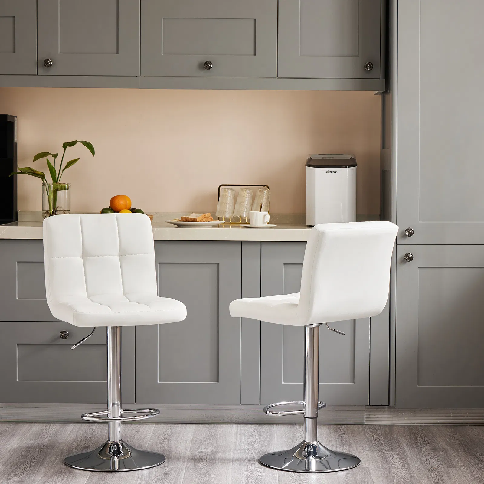 Bar Stools Set of 2, Counter Height Barstools,Square Seat Cushion Barstool with Back, Height Adjustable PU Leather Swivel Barstool image 3