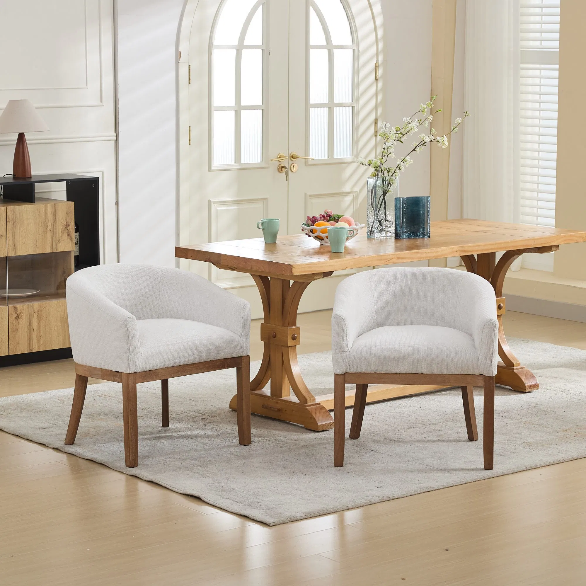 Mid Century Modern Upholstered Barrel Dining Chairs with Arms,Farmhouse Linen Kitchen & Dining Room… image 4