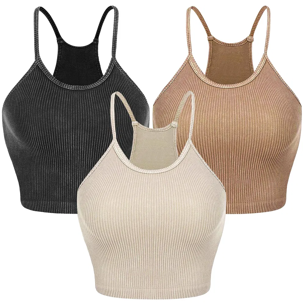 3 Pack Women Crop Basic Tank Top Ribbed Knit Sleeveless Round Neck 9 Color Machine Wash Summer Crop S to XL image 18
