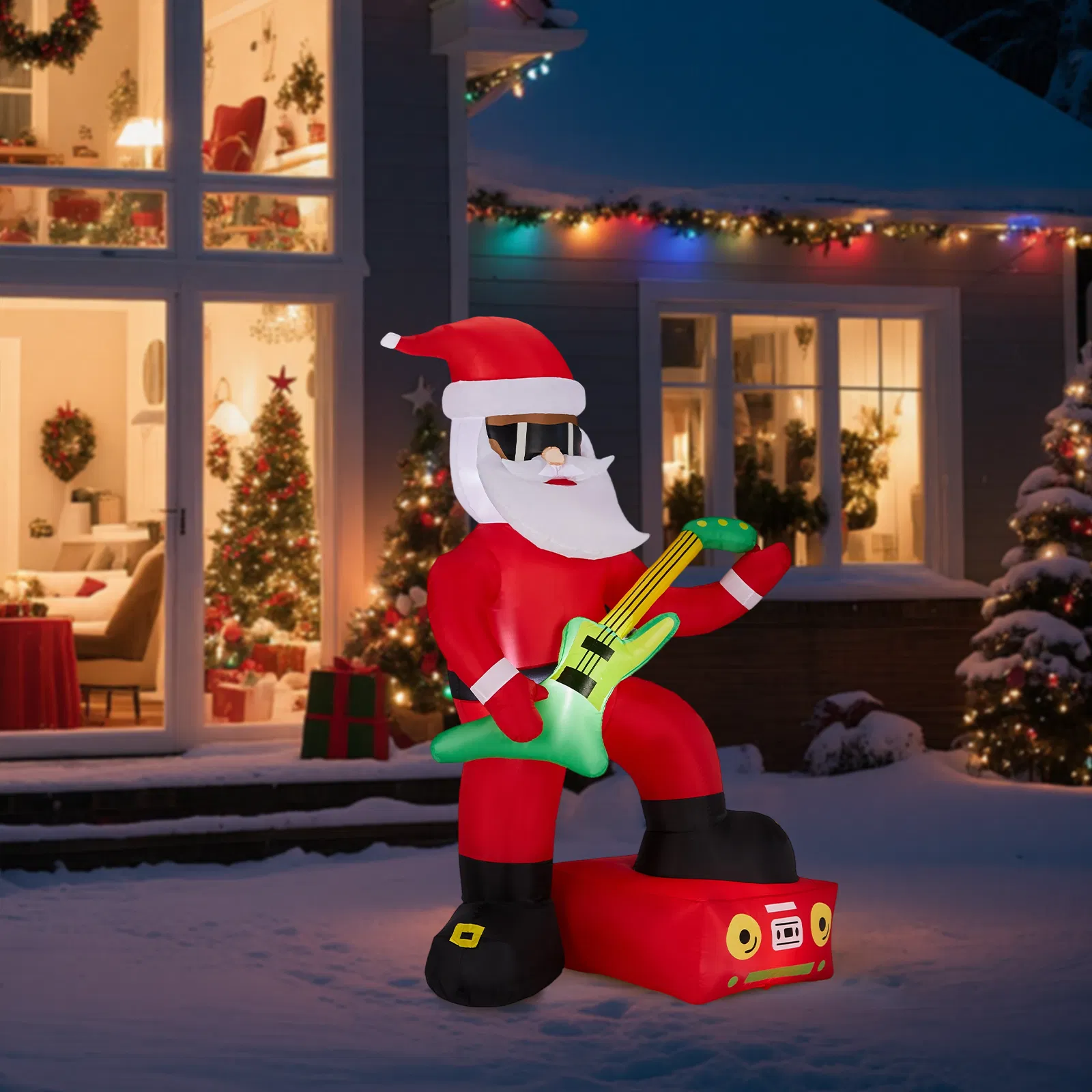 7.5FT Lighted Christmas Inflatable Decoration, Inflatable Black Santa Playing Electric Guitar, Funny Blow… image 8