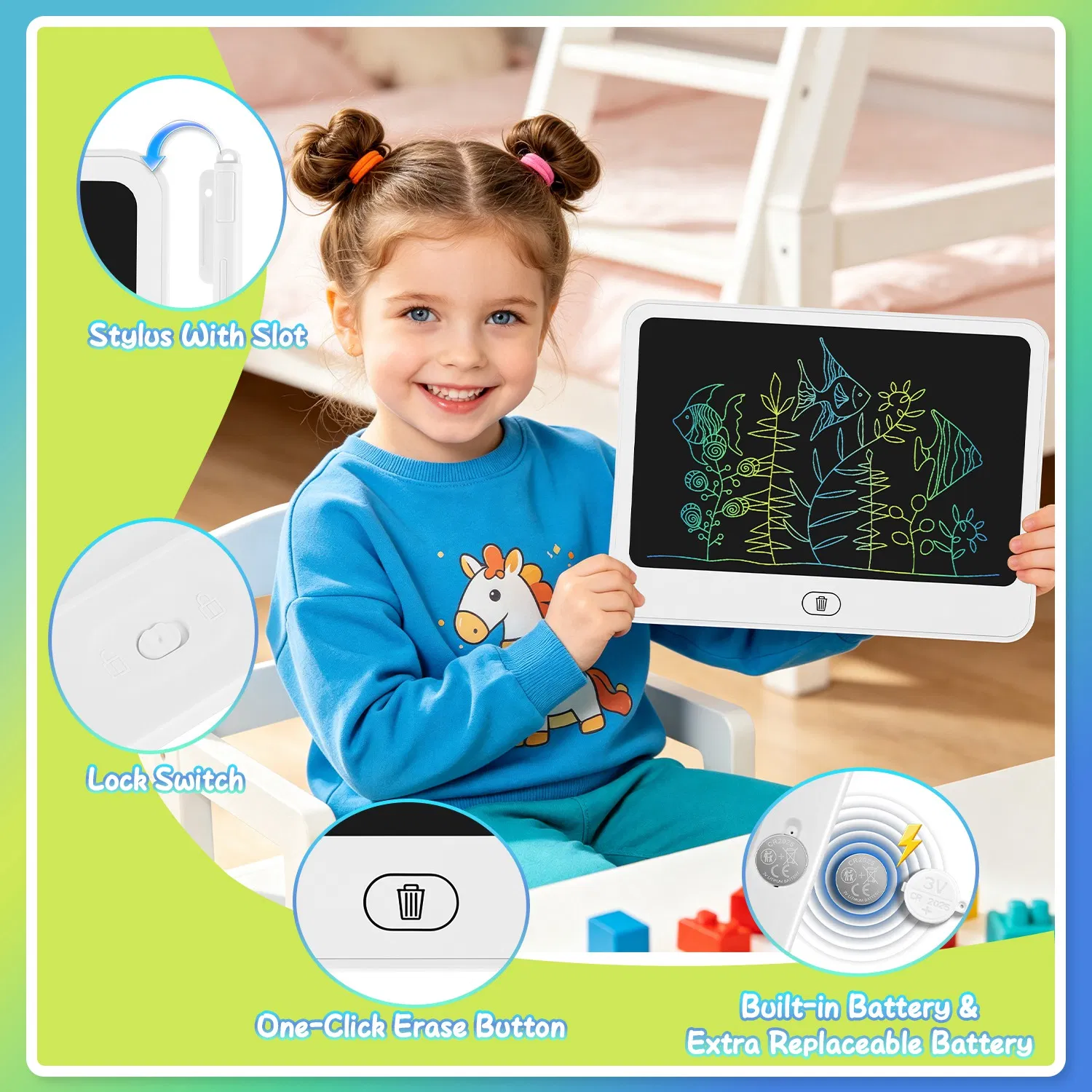 LCD Writing Tablet for Kids, Reusable Doodle Board image 4