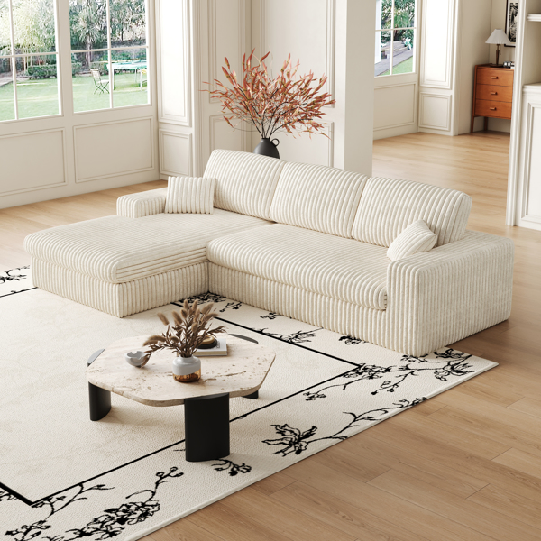 114.5'Modern Corduroy Modular foam Sofa, Recliner Seat reversible Sofa, 2in1 Sofa with Recliner and L-Shaped Sofa Combination with Three Cushion Neck Pillow Combination and Two Throw Pillows 2 package-26