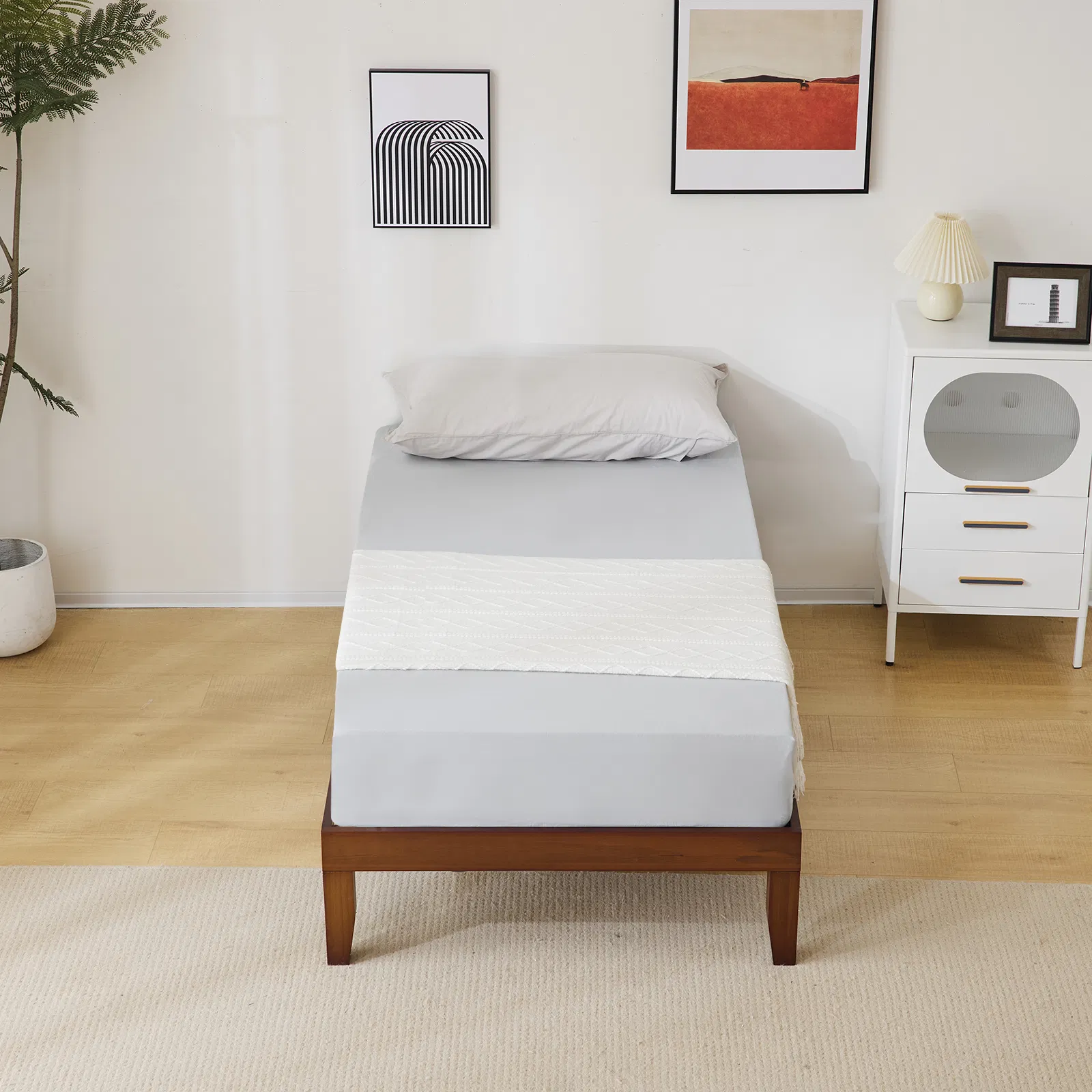 Twin Basic Bed Frame Pine Wood Painted Surface Bed Single Bed 74.41*37.99*12in Coffee image 5