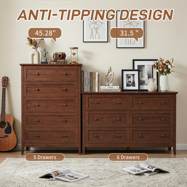 Brown (1061 Solid Cherry Wood) P2 Particleboard + MDF, Melamine finish, 120*40*80cm, Framed construction, Double row of six drawers with double handles, Drawer cabinet-16