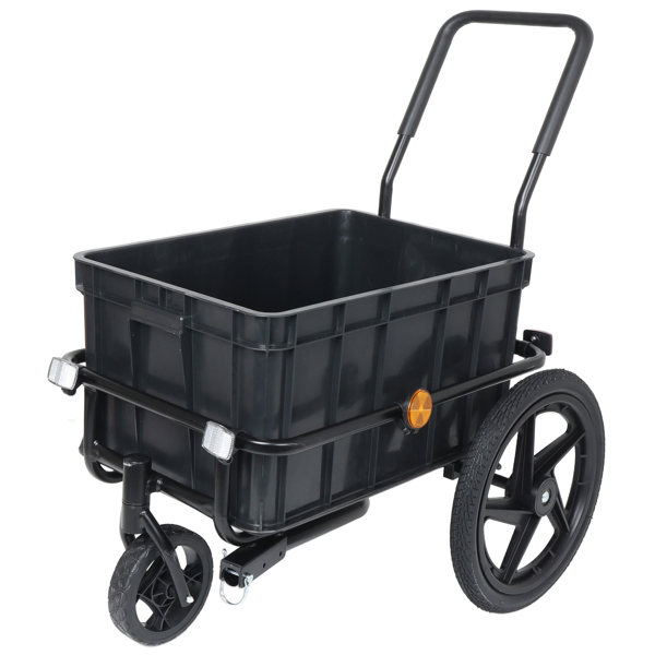 2-in-1 Bike Cargo Trailer Pushcart, Bicycle Trailer with Removable Box and Waterproof Cover, Black, Pushcart Stroller with Tow Hitch and Removable Handlebar, black -50