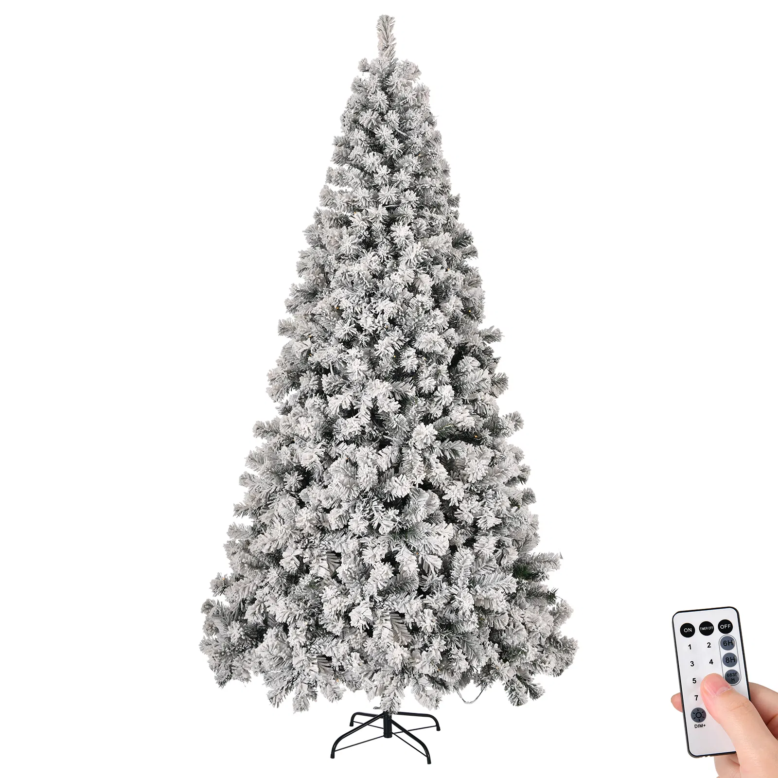 8 FT Pre-lit Snow Flocked Christmas Tree, Artificial Hinged Xmas Pine Tree with 1300 Branch Tips, 500… image 3