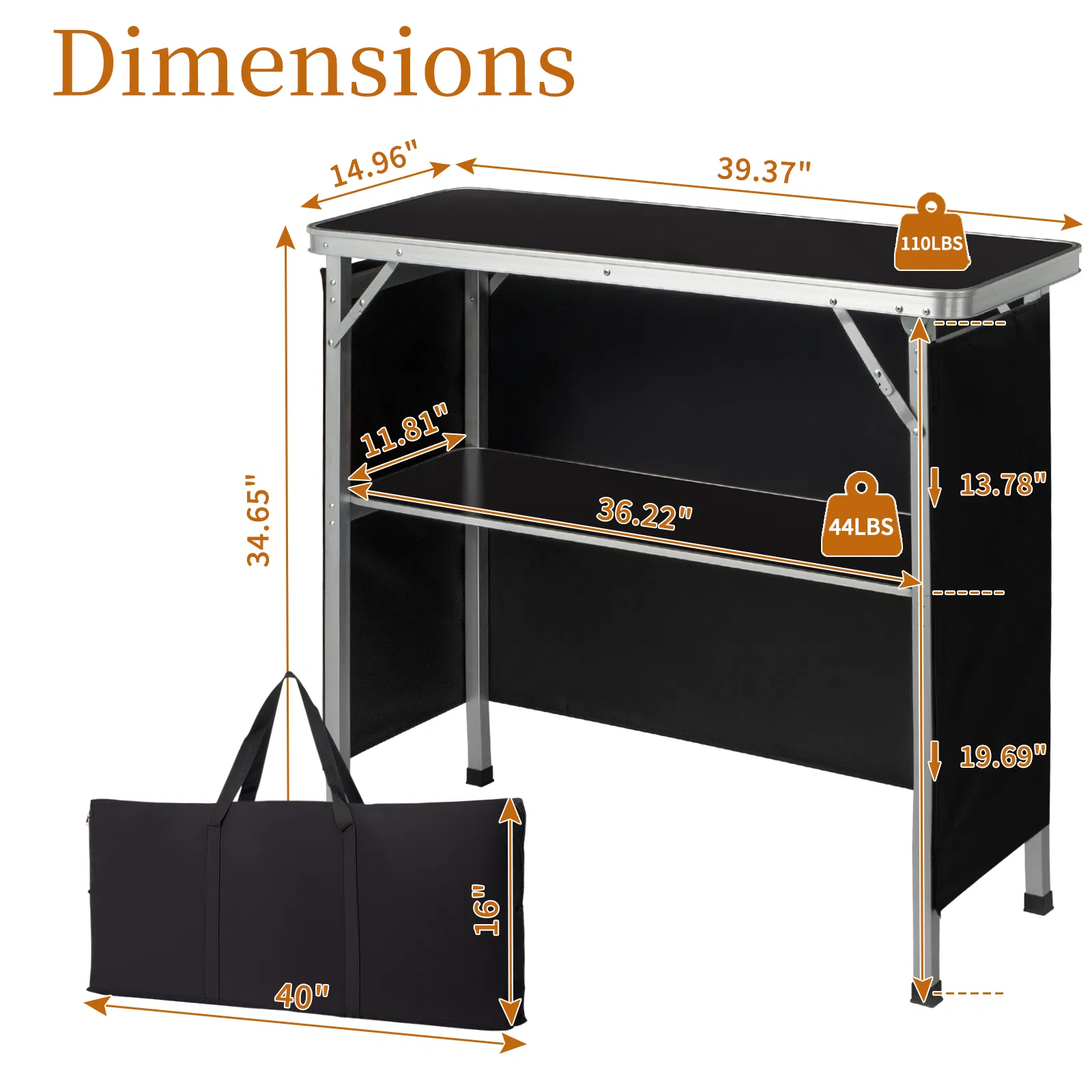 Portable Folding Bar Table with Shelf, Tradeshow Podium Table with Black Skirt and Carrying Bag, for… image 6