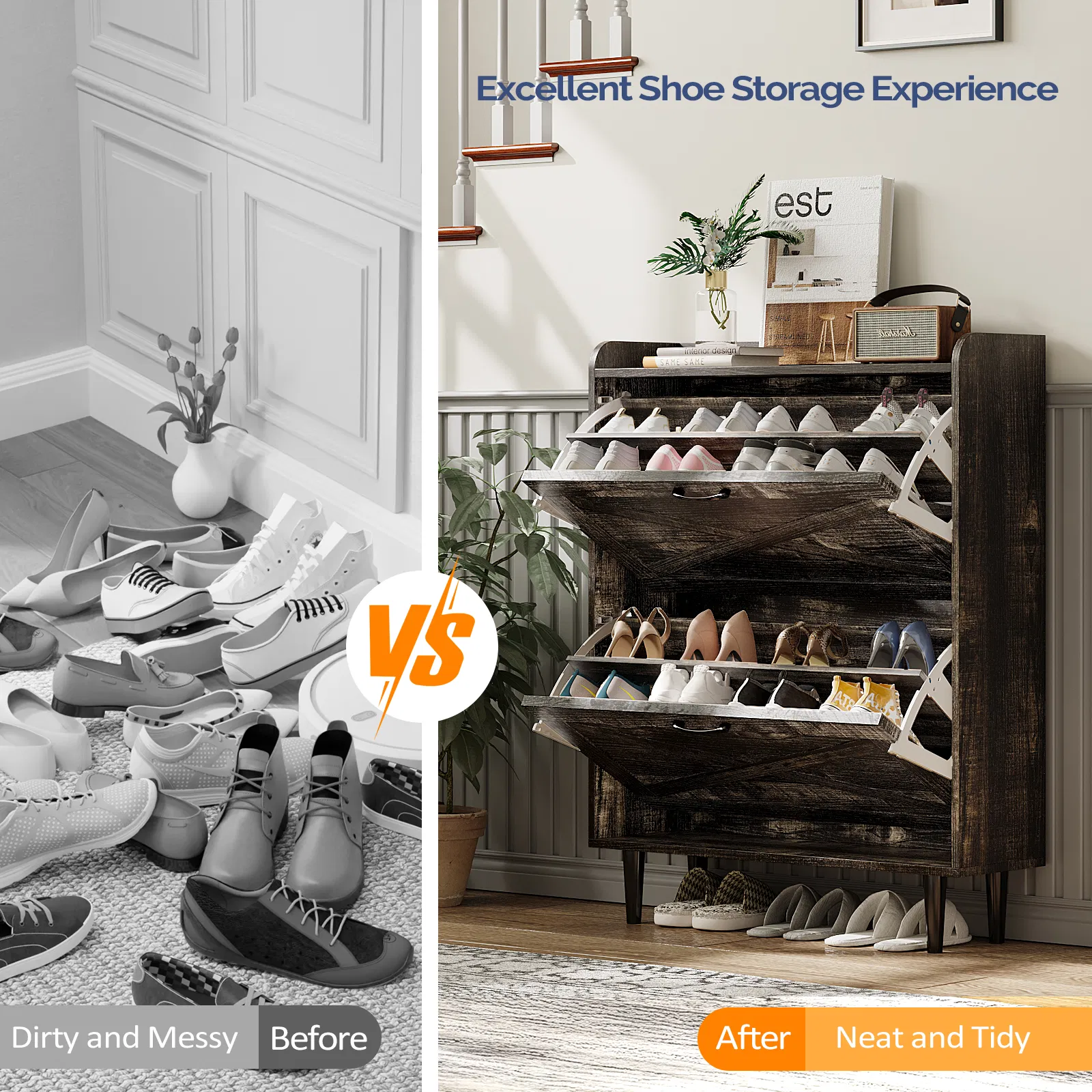 2-Drawer Top-Mounted Barn Door Shoe Cabinet Melamine Board Embossed MDF Shoe Cabinet 31.61*9.45*39.37in… image 8