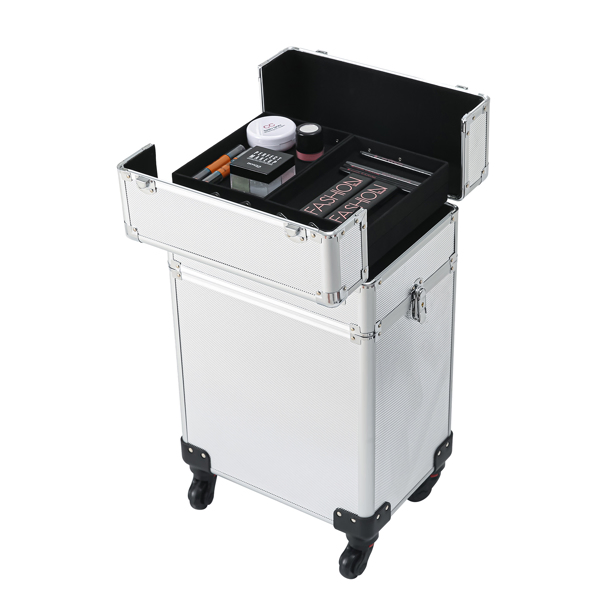 4-in-1 Draw-bar Style Interchangeable Aluminum Rolling Makeup Case Silver-28