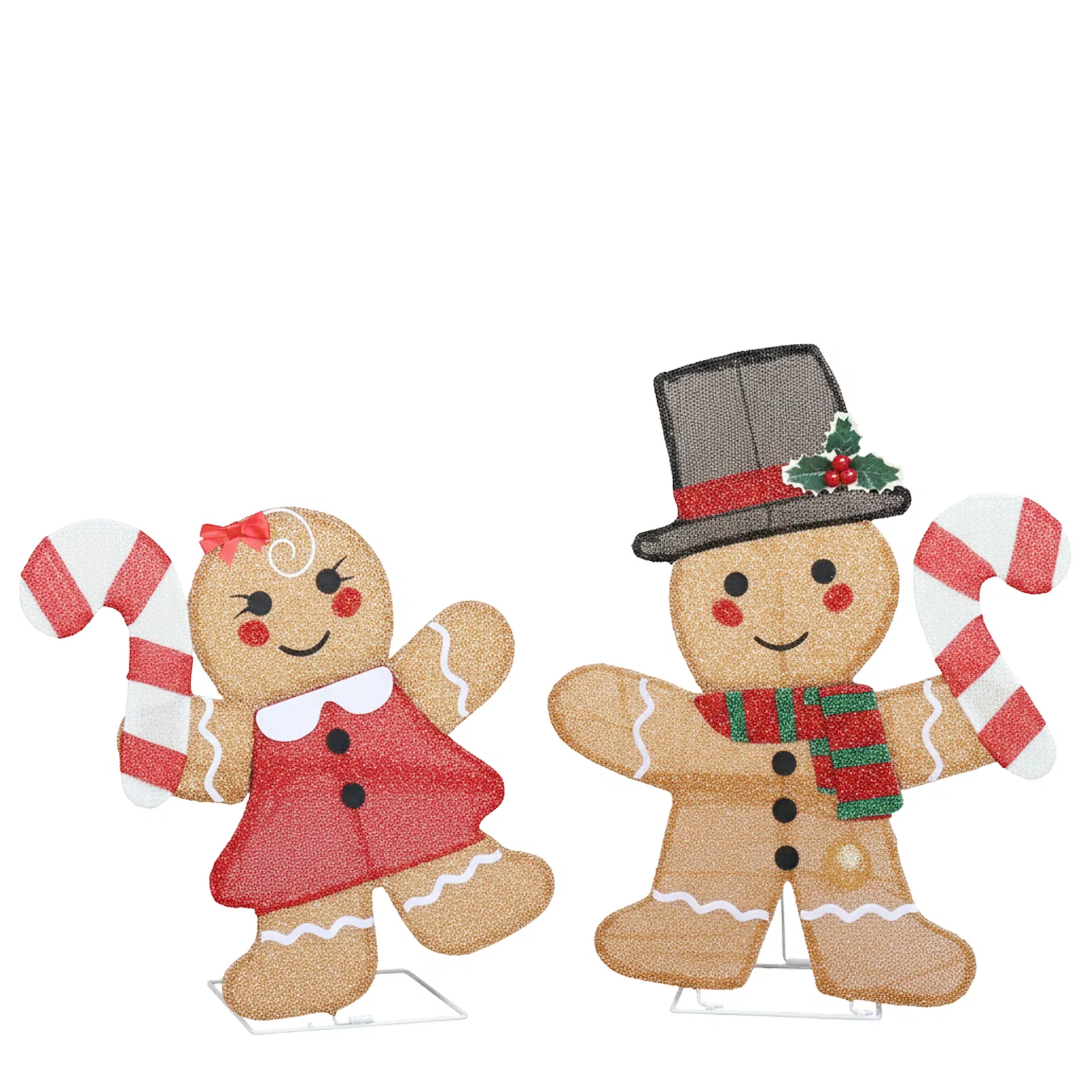 Set of 2 Lighted Gingerbread Man and Candy Cane Christmas Decorations, Pre-lit 2D Holiday Decor with 80… image 3