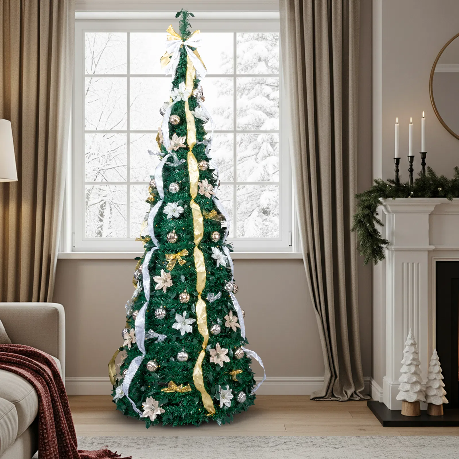 7 FT Fully Decorated Pre-lit Christmas Tree, Pop Up Artificial Xmas Tree with 200 Warm Lights Remote… image 12