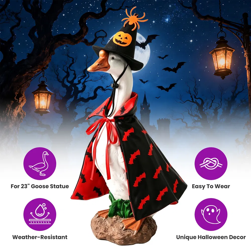 Halloween Porch Goose Costume, 4 Styles Decor Outfit with Adjustable Straps, Polyester Statue Clothes for 23 Inch Porch Goose Outdoor Decor