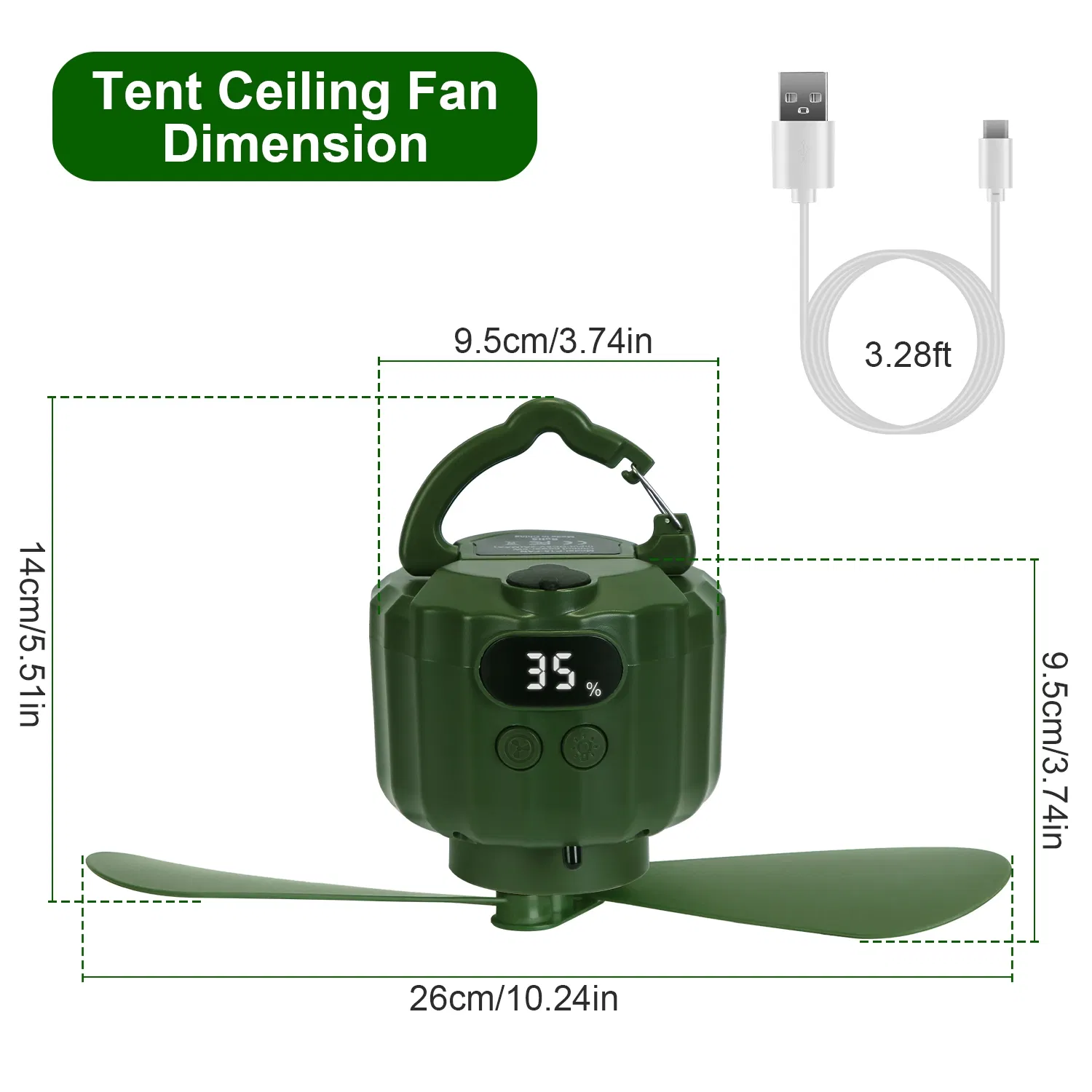 Rechargeable 3-in-1 Camping Fan, LED Lantern Hanging Fan with Large Capacity Battery, USB Power Bank, Low Noise & Timer Function for Outdoor Adventures image 12