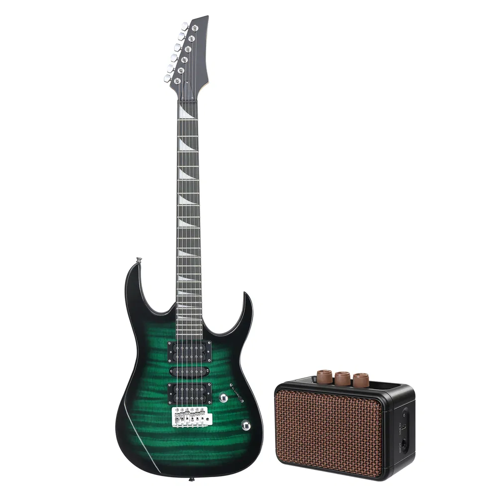 170 Model 39in Electric Guitar HSH Pickups Black complete starter kit suit for Hard Rock Tiger-striped…