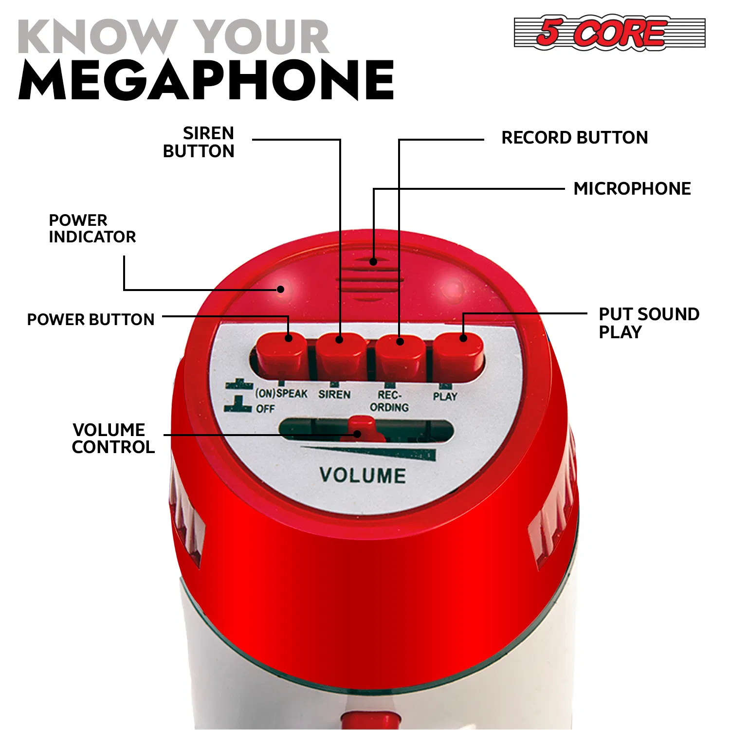 5 Core Megaphone 30W Bull Horn PA Speaker w 800 Yards Range Loud Siren Voice Amplifier Portable image 2