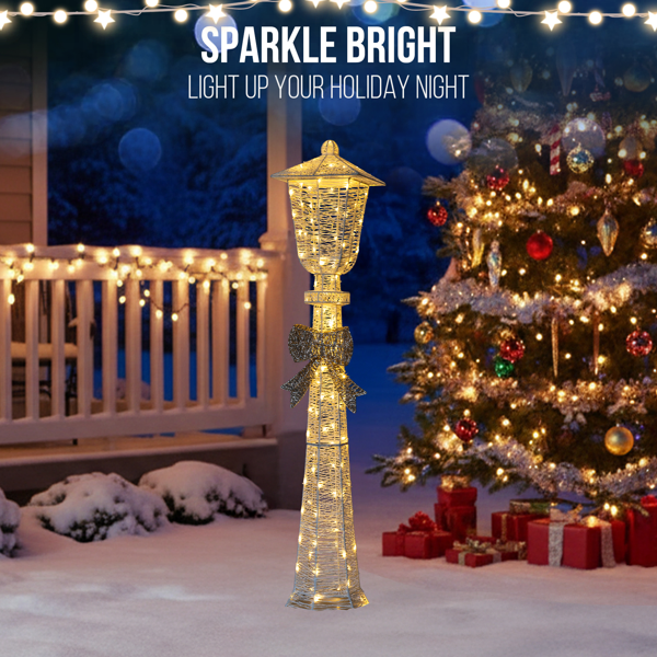 5FT Lighted Lamp Post with Bowknot Christmas Decorations, Pre-lit Holiday Decor with 110 Warm White LED Lights for Xmas Outdoor Indoor Decor Lighted Holiday Displays-19