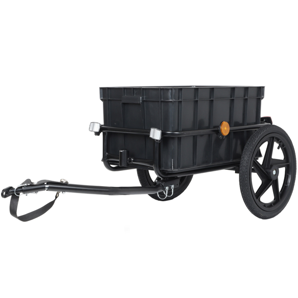 2-in-1 Bike Cargo Trailer Pushcart, Bicycle Trailer with Removable Box and Waterproof Cover, Black, Pushcart Stroller with Tow Hitch and Removable Handlebar, black -36
