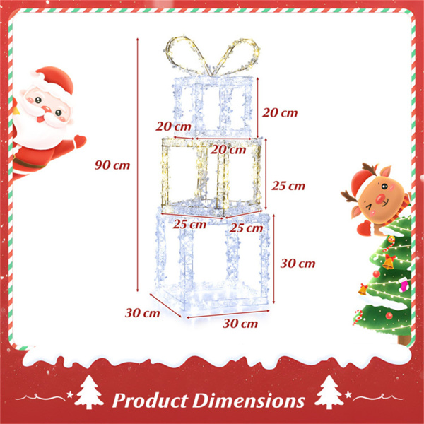 3ft Lighted Christmas Gift Boxes - 200 LED Lights (Warm/Cold White), Acrylic Beads, Multi-Color-15