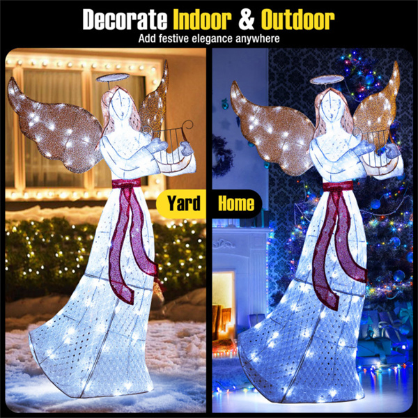 5ft Pre-Lit Christmas Angel Decor - 120 Cold White LEDs, IP44 Waterproof, Metal+Mesh Fabric-20