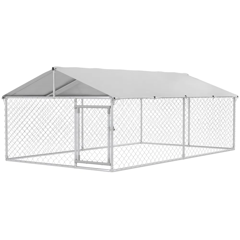 13.1' x 7.5' x 4.9' Outdoor Dog Kennel Dog Run with Waterproof, UV Resistant Cover for Medium Large Sized Dogs, Silver - Default