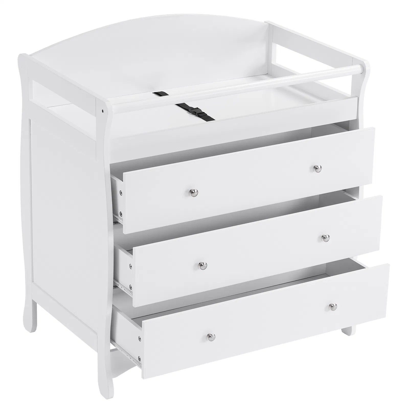 White 3-Tier Drawer Baby Cot with Safety Guard – 90.5x58x92cm | Wooden Baby Bed & Storage Combo image 7