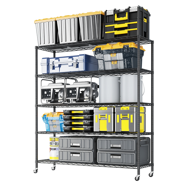 Adjustable layer spacing, wheeled display stand, iron, 117*45*185cm, powder-coated black-4