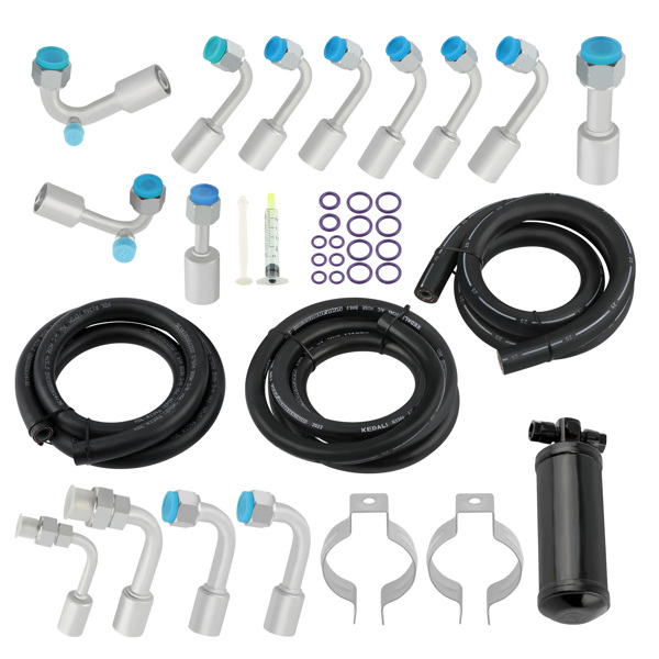 空调管件 134a A/C AC Air Conditioning Hose & Fittings & O-Ring Kit with Black Drier-8