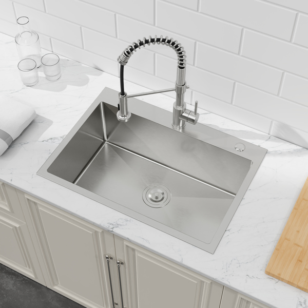 Kitchen Sink, 27″x19″ Single Bowl, Overmount Handmade Sink in Dark Gray, with US Standard Drain and Hook[Unable to ship on weekends,usps/fedex]-17