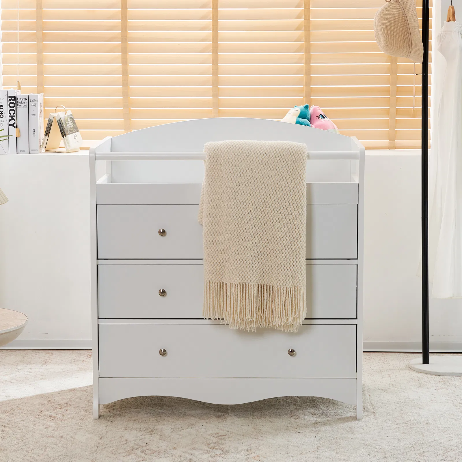 White 3-Tier Drawer Baby Cot with Safety Guard – 90.5x58x92cm | Wooden Baby Bed & Storage Combo image 10