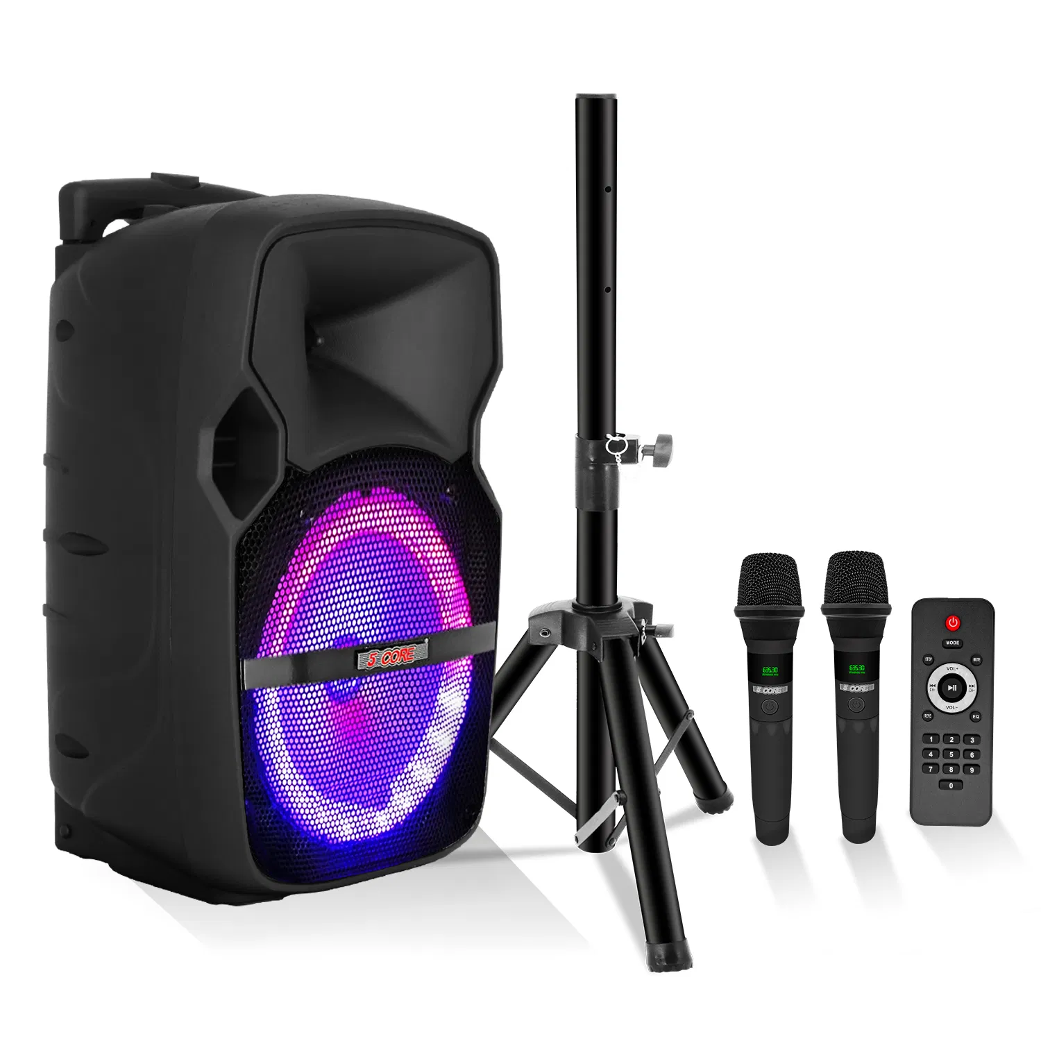 5 Core Party Speaker w Microphone 400W Big Rechargeable Bluetooth Loud PA DJ Karaoke System w Stand