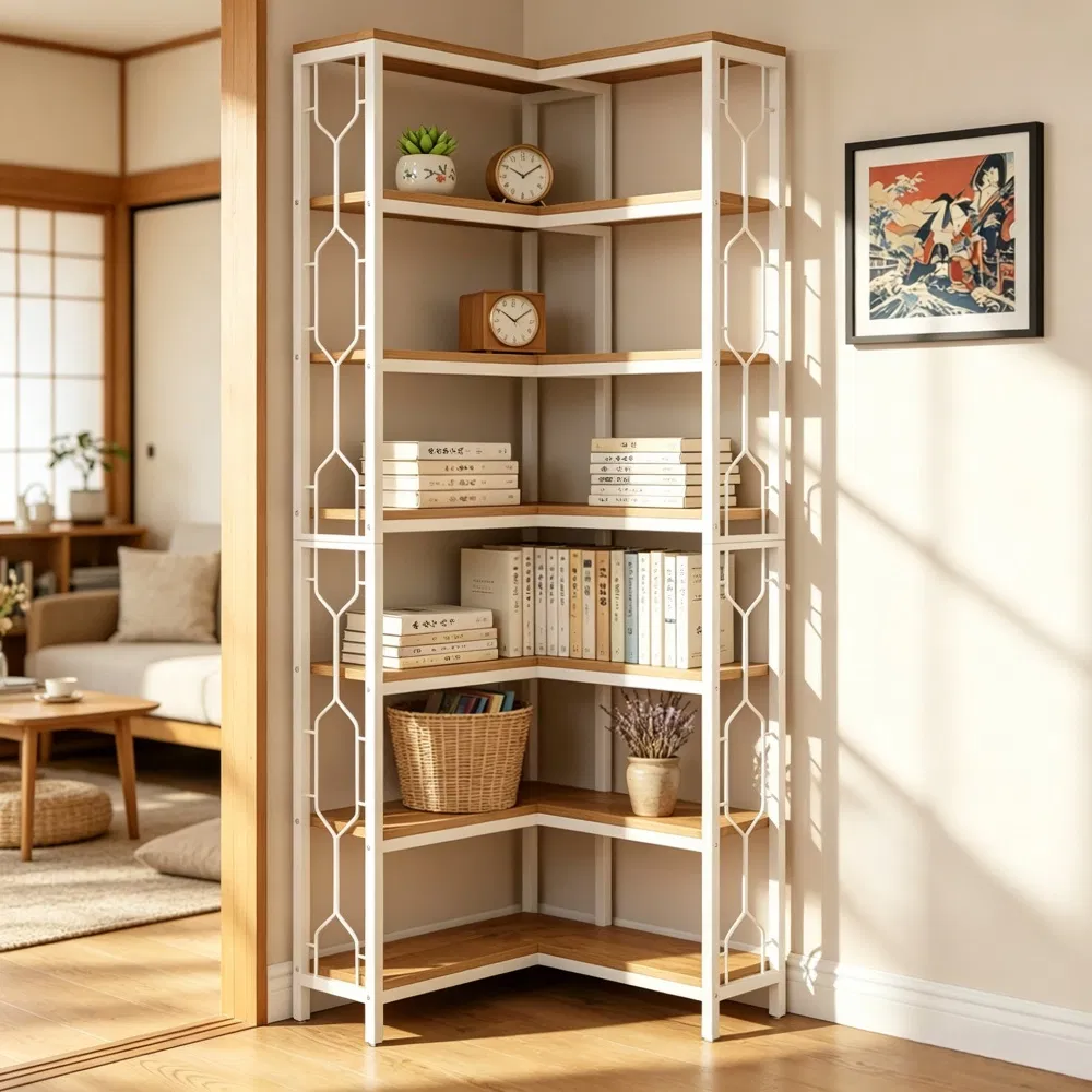 Corner Bookshelf with Adjustable Feet