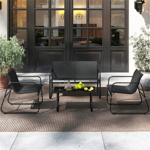   4-Piece Outdoor Conversation Set (Black) - 2 Chairs + 1 Loveseat + 1 Coffee Table,Patio Furniture Set-20
