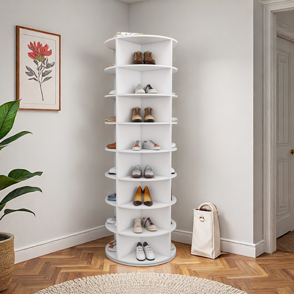 Rotating Shoe Rack Tower, 8-Tier Spinning Storage Rack, Free Standing 360° Revolving Shoe Organizer, Holds 32 Pairs of Shoes (8-Tier,White) -23