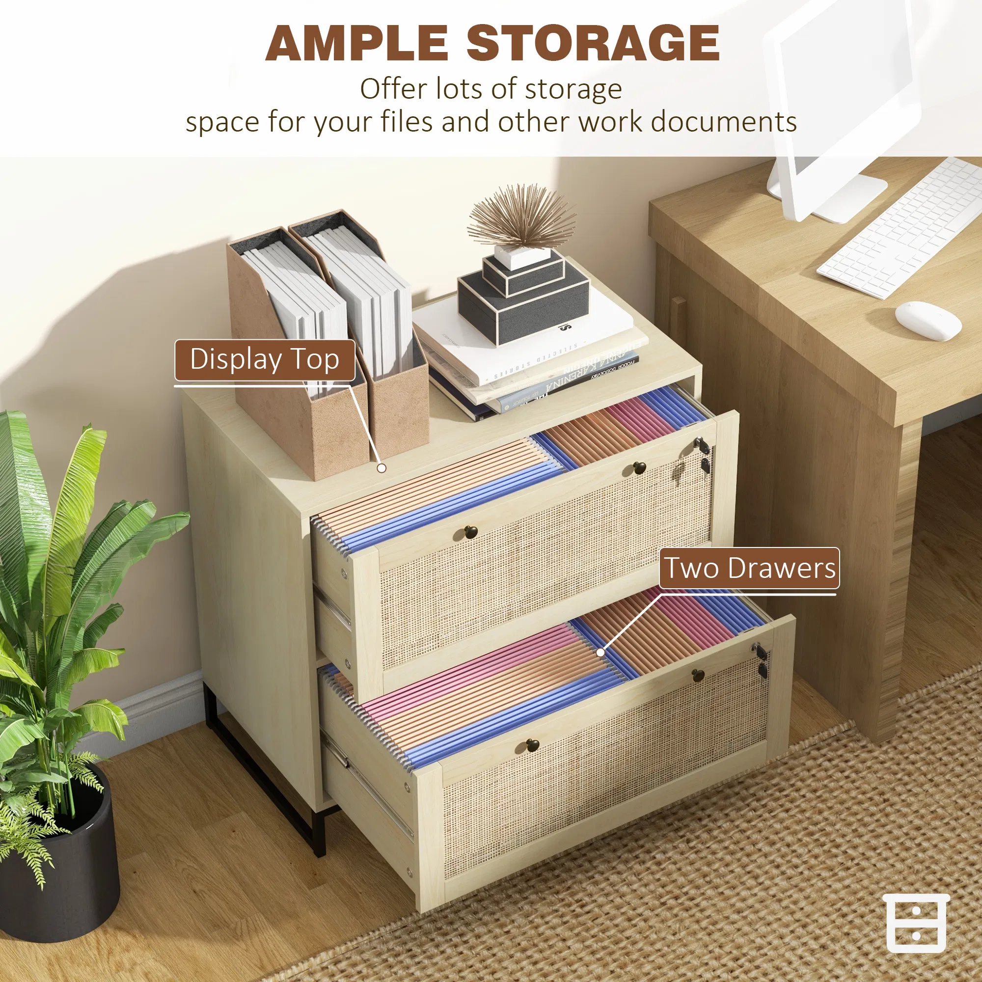 Rattan 2-Drawer Filing Cabinet, picture 4 of 5