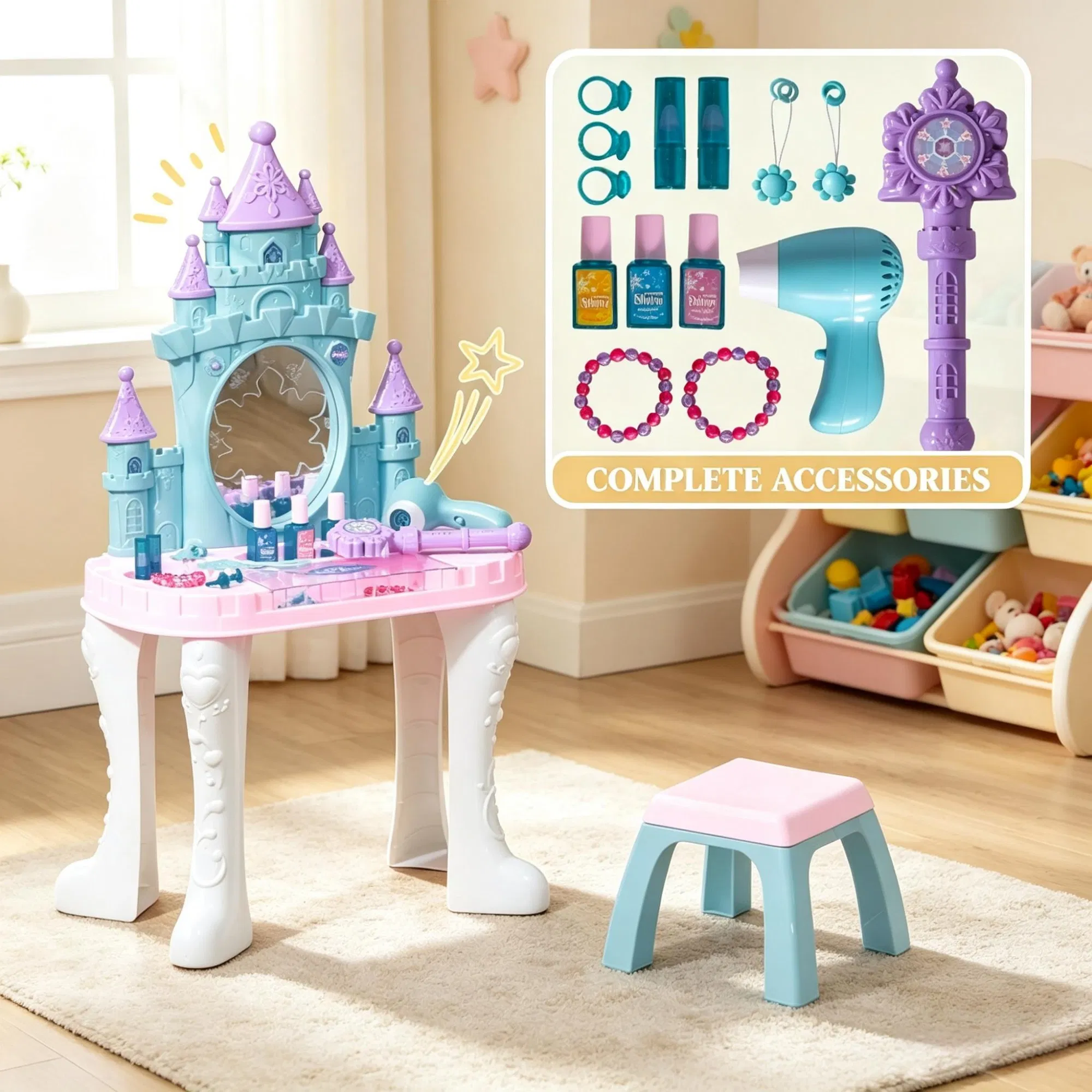 Kids Vanity Table and Stool, picture 3 of 5