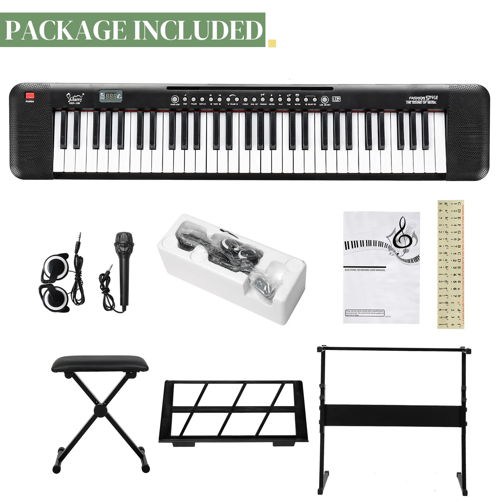 [Do Not Sell on Amazon] GEP-109 61 Key Lighting Keyboard with Piano Stand, Piano Bench, Built In… image 16