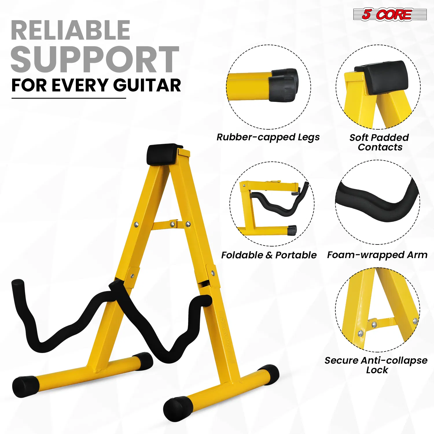 5 Core Guitar Stand 2PC A Frame w Soft Foam Arm Non Slip Rubber for Acoustic Electric Bass image 2