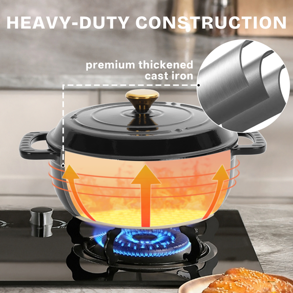 Cast iron 5QT cooking pot - Pure black - includes two silicone gloves - Enamel pot-21