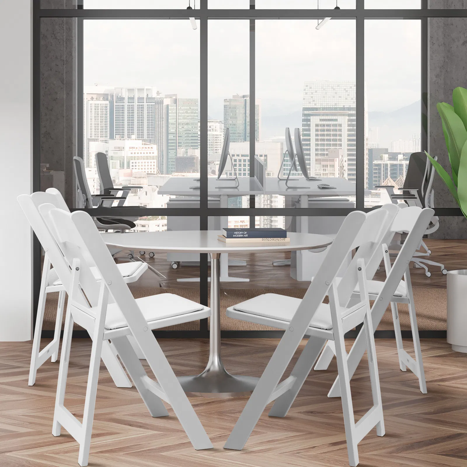 [Replacement 15868578]4 Pack Folding Chairs, Resin Chairs with Padded Seat, Comfortable Event Chairs… image 8