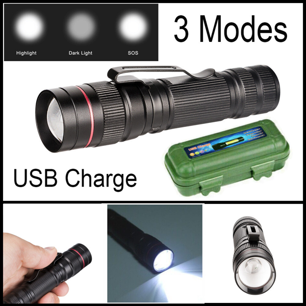 2 Pack USB Rechargeable LED Flashlight Adjustable Focus 3-Modes Outdoor Mini Flashlight W/ USB Cable+Mini Box-21