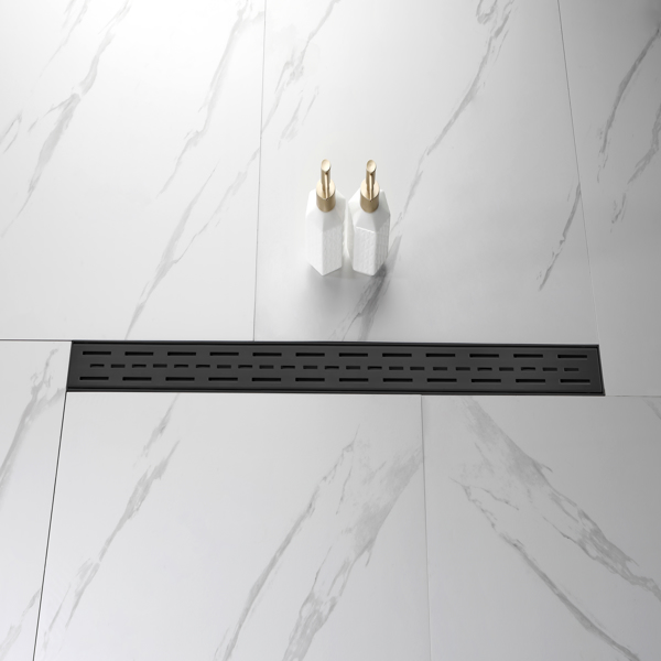 36 Inch Linear Shower Drain with Removable Brick Patterned Grate Cover, 304 Stainless Steel Shower Floor Drain with Hair Strainer and Leveling Feet-11