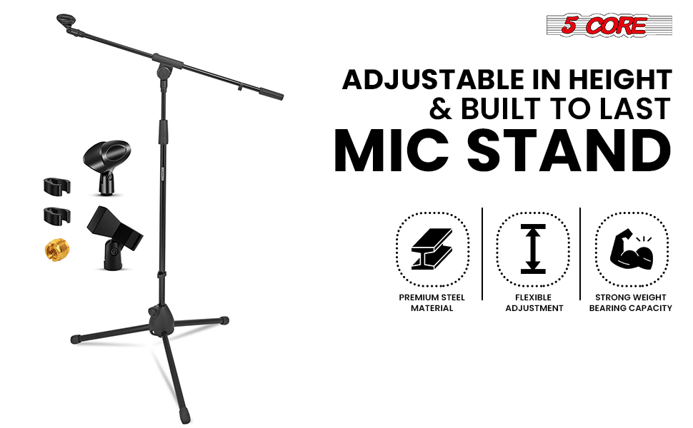 5 Core Tripod Mic Stand Floor 4Pcs Adjustable 18 to 72 Inches Sturdy Boom Arm Holder Microphone Stands Pedestal Para Microfono for Singing image 14