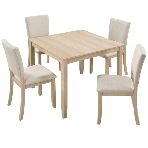 Modern 4 Person Dining Table Set with 4 Chairs, Dining Table Set for 4 People, 5-piece Wooden Dining Table Set for Living Room, Kitchen and Dining Room, Liaght Oak + Beige -19