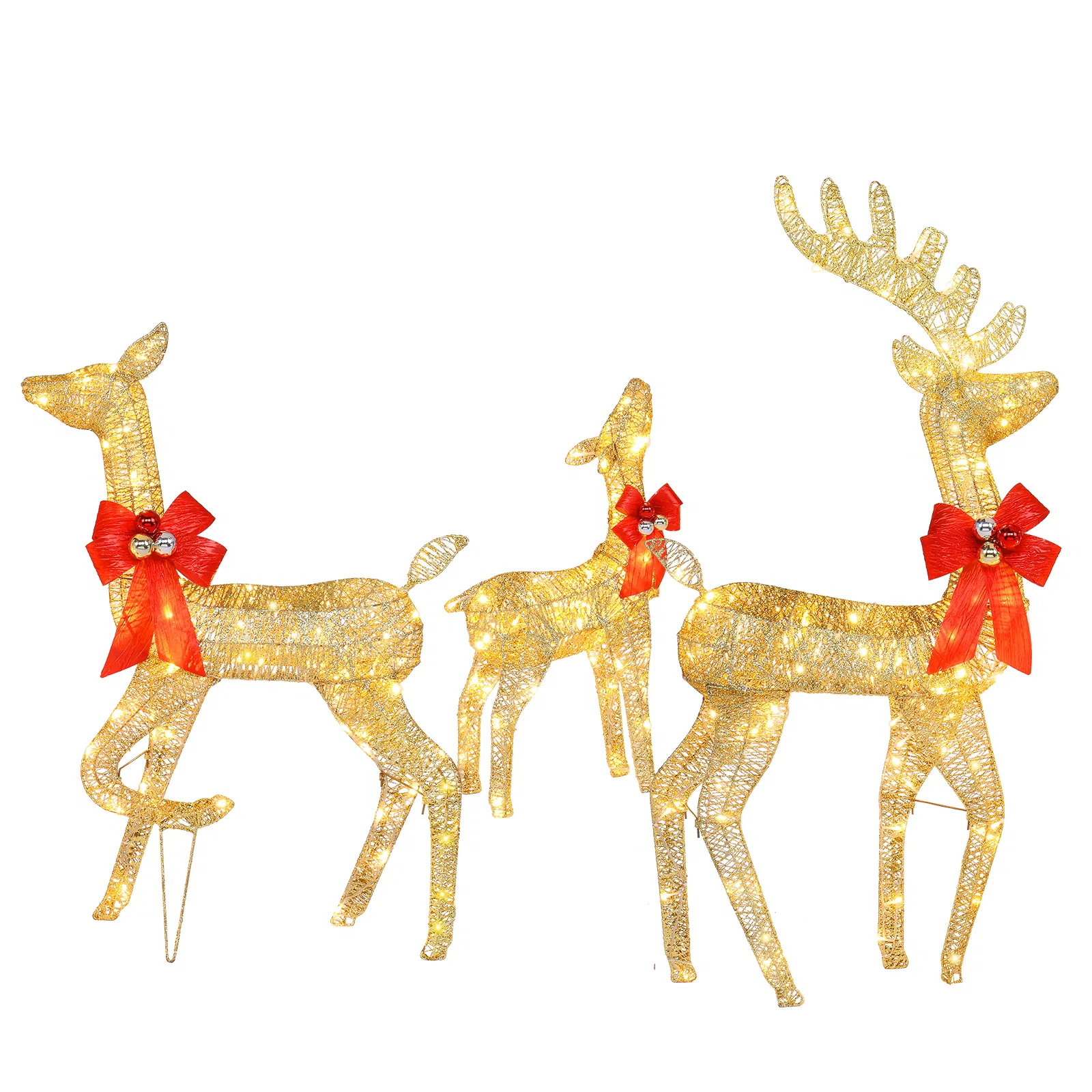 3pcs 54*20*122cm 30.00V 3.60W Family Elk Golden Iron Frame Cotton Thread Green Onion Powder Courtyard Elk Decoration image 7